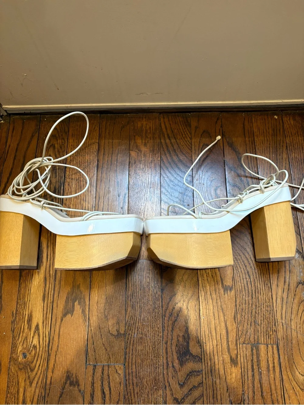 cult gaia White Strap Platform Sandal with Wood Block Heel